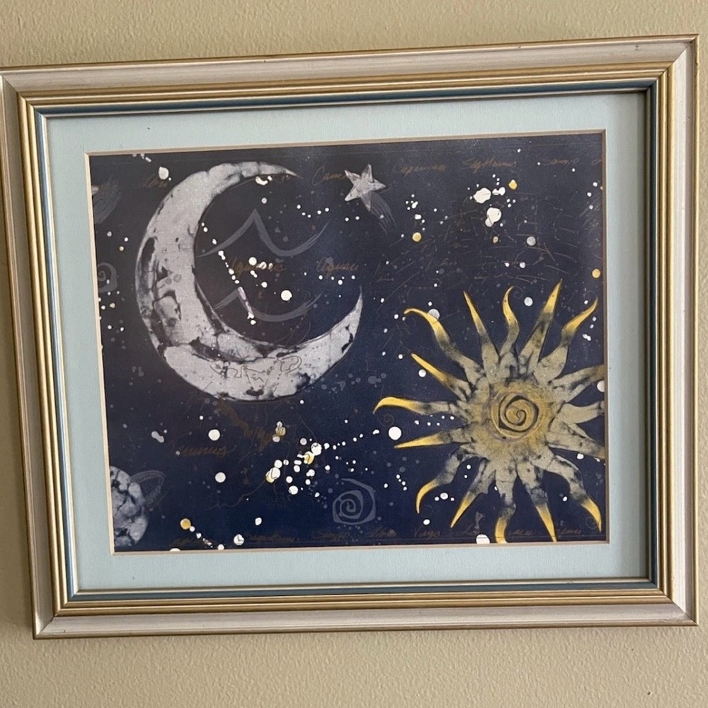 Moon and Sun Celestial Wall Art - Navy, Gold, White